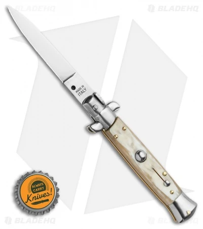 Frank B. 7.5" Italian Stiletto Automatic Knife Honey Horn (3.5" Polish Flat) - Image 4