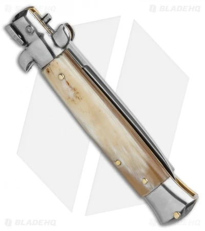 Frank B. 7.5" Italian Stiletto Automatic Knife Honey Horn (3.5" Polish Flat) - Image 3