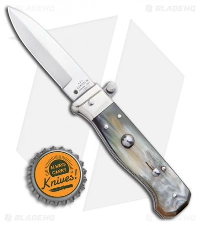 AGA Campolin Piccolo Italian Stiletto Automatic Knife Brazilian Horn(2.8" Satin) - Image 4