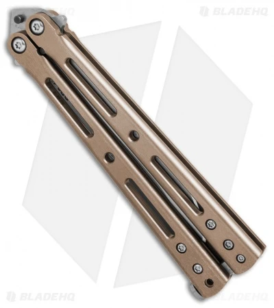 DogBite Knives DB3.1 Balisong Butterfly Knife Bronze/Gold Ti (4" Stonewash) - Image 3