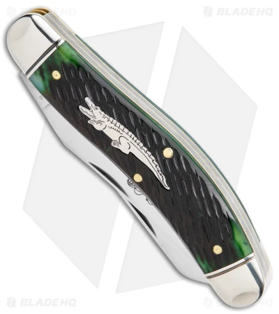 GEC #88 Tidioute Bayou Trapper Knife Swamp Green Jigged Bone Gator (3" Satin) - Image 2