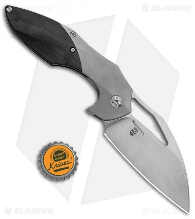 Kizer Isham Megatherium Left Hand Flipper Knife Ti/CF (3.6" Stonewash) KI4502L1 - Image 5