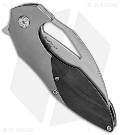 Kizer Isham Megatherium Left Hand Flipper Knife Ti/CF (3.6" Stonewash) KI4502L1 - Image 4