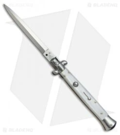 SKM AB 11" Italian Stiletto Automatic Knife White Pearlex (5" Satin Dagger)