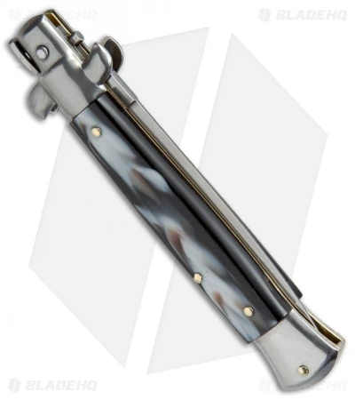 SKM AB 9" Italian Stiletto Automatic Knife Sim Dark Horn (3.8" Satin Dagger) - Image 3