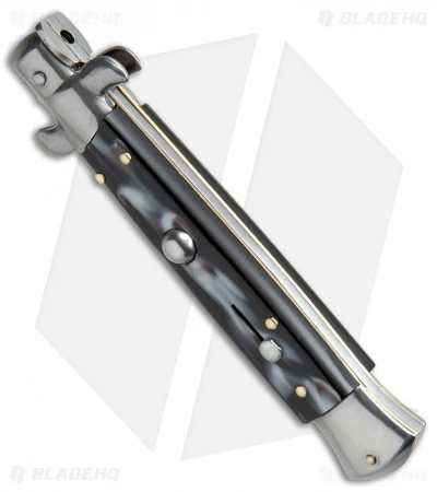 SKM AB 9" Italian Stiletto Automatic Knife Sim Dark Horn (3.8" Satin Dagger) - Image 2