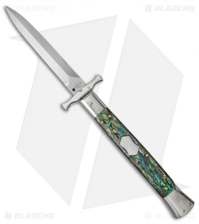 AGA Campolin 13" Bat Swinguard Automatic Knife Abalone (5.75" Dagger)