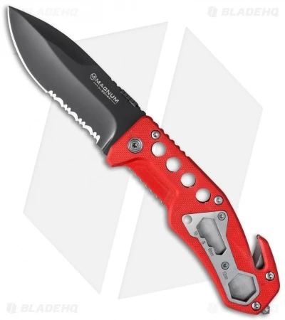 Boker Magnum Firefighter Liner Lock Knife Red G-10 (3.5" Gray) 01SC172