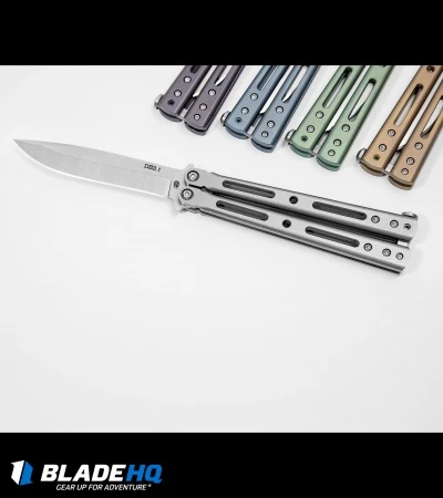 DogBite Knives DB3.1 Balisong Butterfly Knife Gray Ti (4" Stonewash) - Image 5