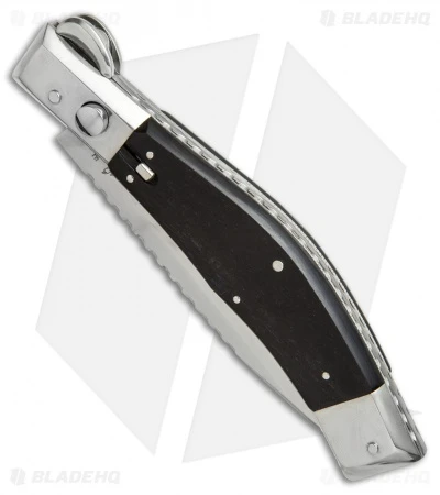 Lepre 10" Picklock Automatic Knife Ebony Wood W/ Filework (4.2" Satin) - Image 2